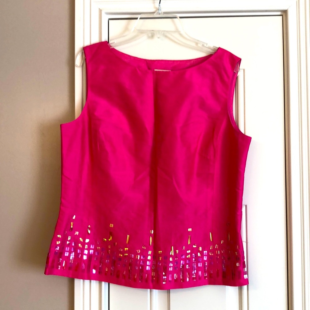Neiman Marcus pink silk sequin sleeveless blouse- EUC Sz 8